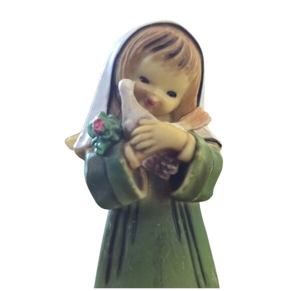 Vintage Hard Plastic Alpine Angel Girl Holding Dove Ornament Hong Kong - Picture 7 of 7